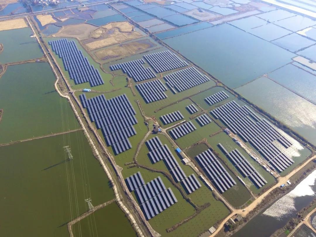 A Fishery-solar Masterpiece in the Watery Town - www.taiyangcheng.comtaiyangcheng.com's 110 MW PV Project in Tongling, Anhui Province Successfully Connected to the Grid for Power Generation